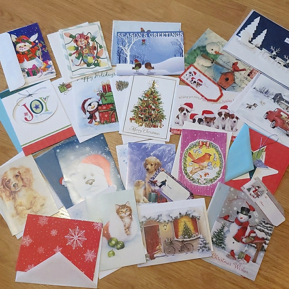 25 various Animals Christmas Cards & Envelopes